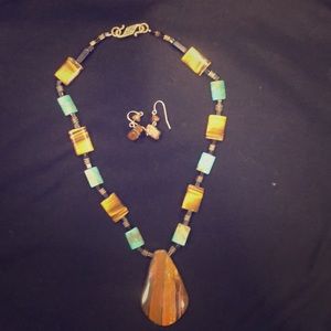 Tigers eye and turquoise necklace/ earrings
